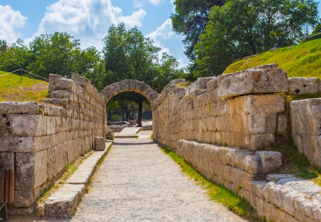 The entrance in ancient Olympia Stadium in Ancient Olympia, Peloponnes, Greece